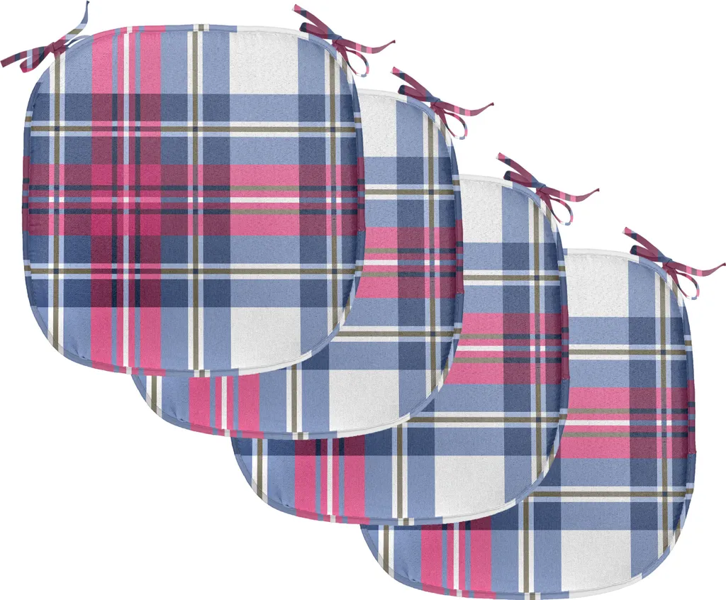 ABAKUHAUS Coprisedie per sala da pranzo, tartan rosa e blu, cuscino decorativo impermeabile con cinturini per sedie da cucina, 40 cm x 40 cm, confezione da 4, blu grigio rosa