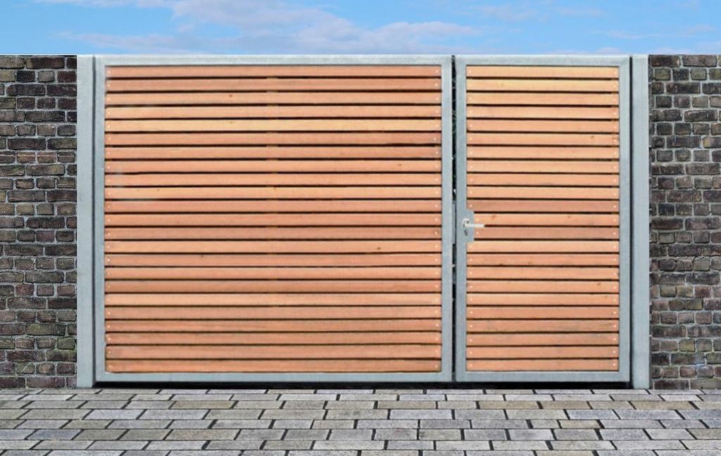 Einfahrtstor Qas Tor Verzinkt mit Pfosten & Holzfüllung Produktbild 