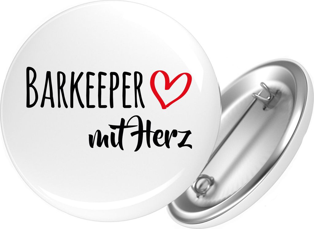 Huuraa Button Barkeeper mit Herz 25mm rund mit Sicherheitsnadel Ansteckbutton Geschenkidee