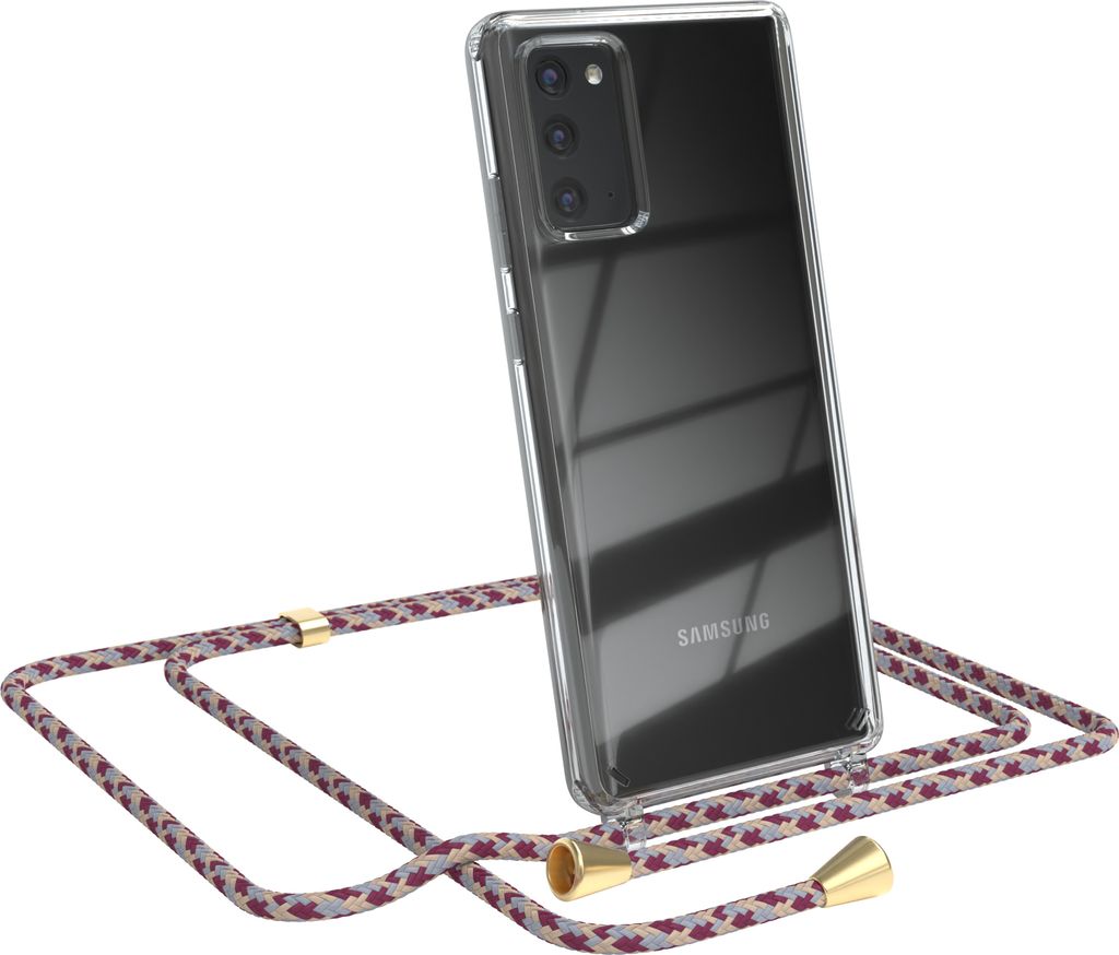 EAZY CASE Handykette kompatibel mit Samsung Galaxy Note 20 / Note 20 5G, Handyhülle mit Umhängeband, Handykordel, Schutzhülle Clear, Band in Rot
