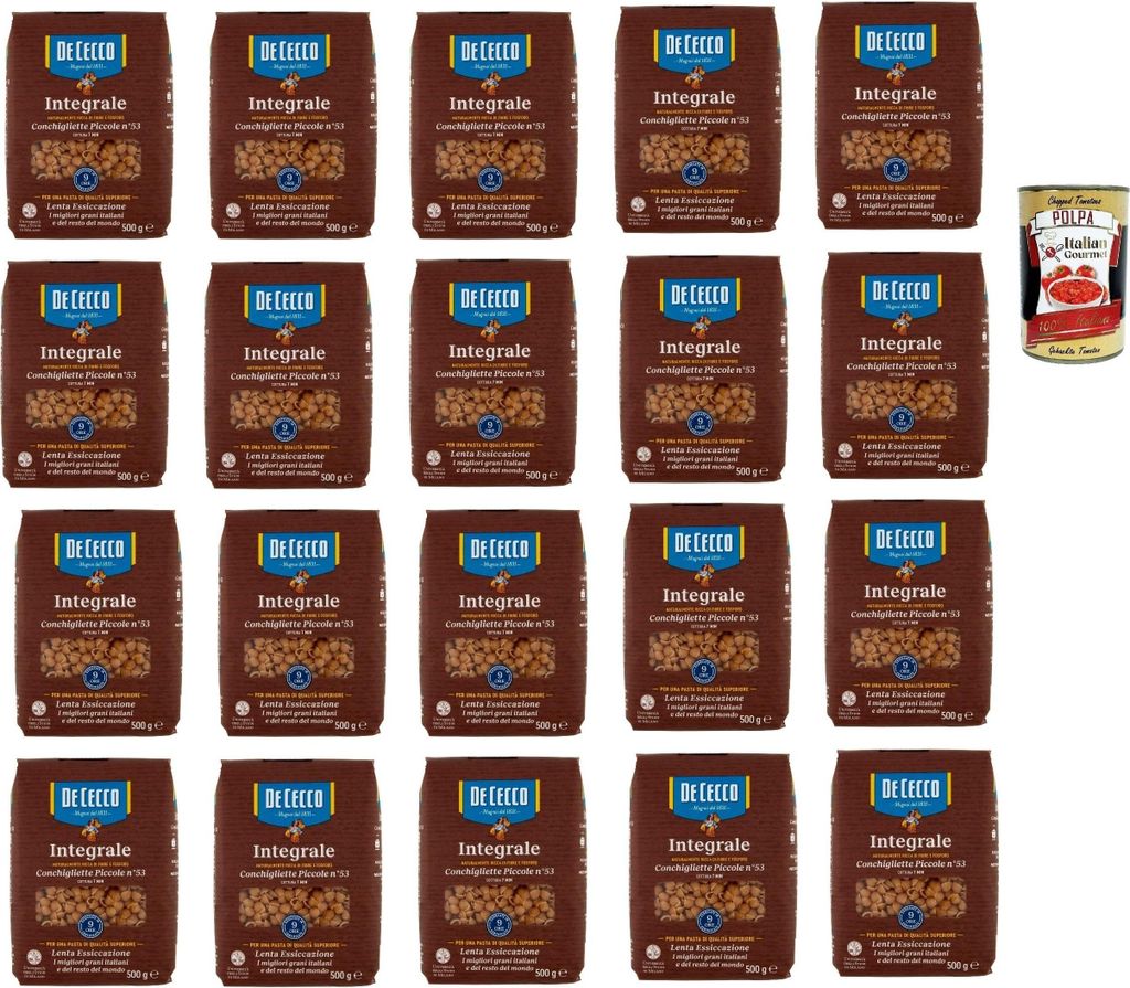 De Cecco Integrale Conchigliette Piccole N° 53, Pasta integrale, Vollkornnudeln, 20x 500g + Italian Gourmet polpa 400g