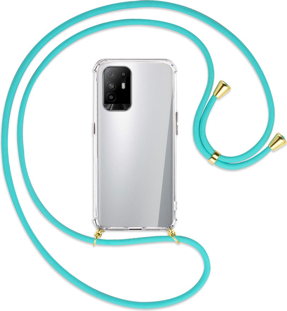 Handykette Backcover-Schutzhülle mit Band (Metall goldfarben) für Oppo A94 5G / F19 Pro+ 5G - türkis
