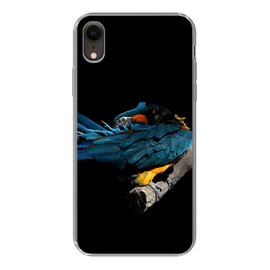 MuchoWow Handyhülle Schutzhülle Hülle für iPhone XR Vogel - Federn - Zweig - Schwarz Silikon Softcase Handy Hülle - Schutzdeckel