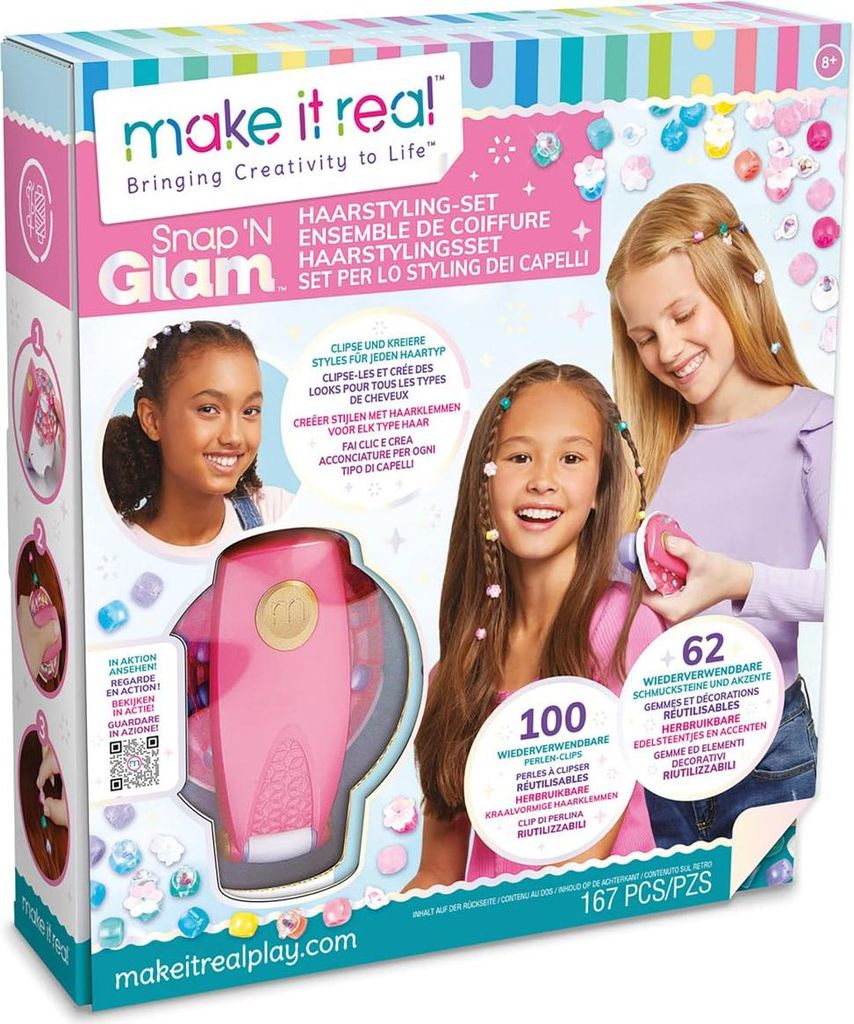 Make It Real 2901760 Snap n Glam Haarstyling-Set, DIY Styling-Kit, wiederverwendbare Haarperlen zum Klipsen, Kreativ-Kit für Kinder