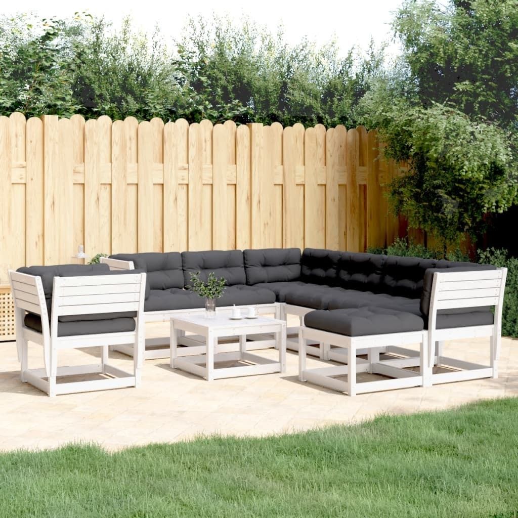 Design 8-tlg. Garten-Lounge-Set mit Kissen Weiß Massivholz Kiefer, Gartenmöbel-Sets 2024 Neu
