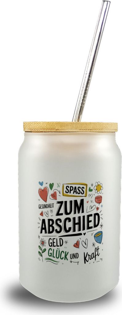 Wünsche Zum Abschied Trinkglas mit Bambusdeckel für Kollegen und Freunde