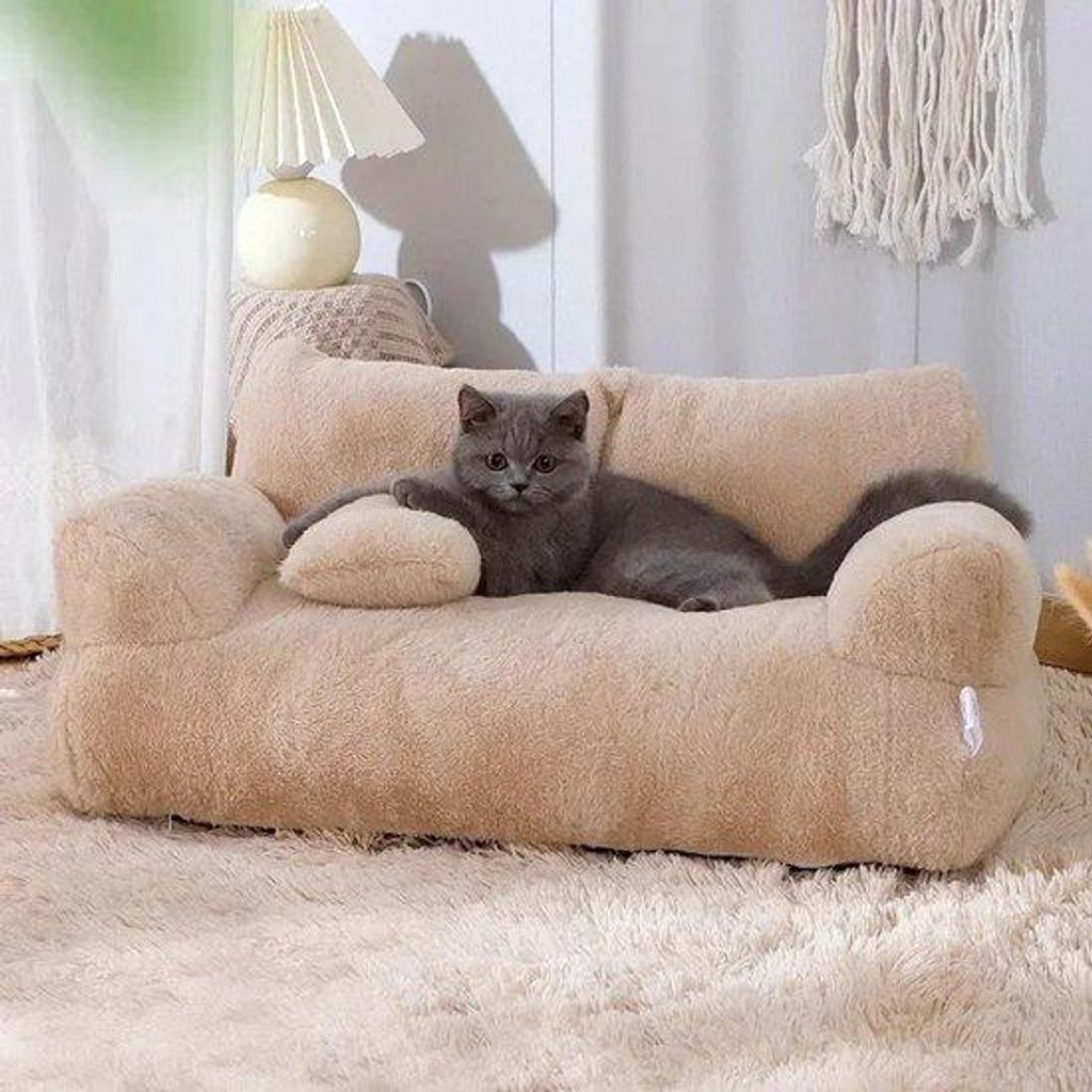 Katensitz - Katentisch - Katensofa - Größe 80x55x5 - Katensofa mit Waschbarem Überzug Lichtbraun - Katensitz mit Schnalle - Katentisch - Katensitz