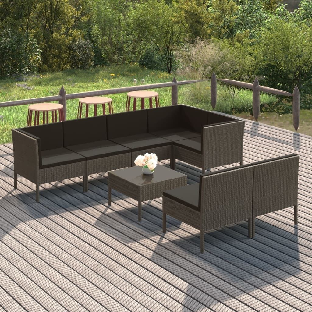 8-tlg. Garten-Lounge-Set mit Auflagen Poly Rattan Grau , Gartenmöbel-Sets Design 2024