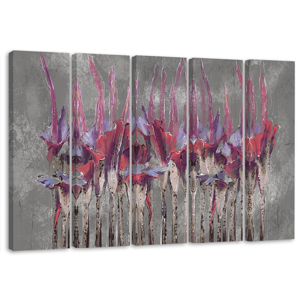 5-teiliges leinwandbild pflanzen blumen wildblumen 150x100 cm Feeby grau wandbild bereit zum aufhängen