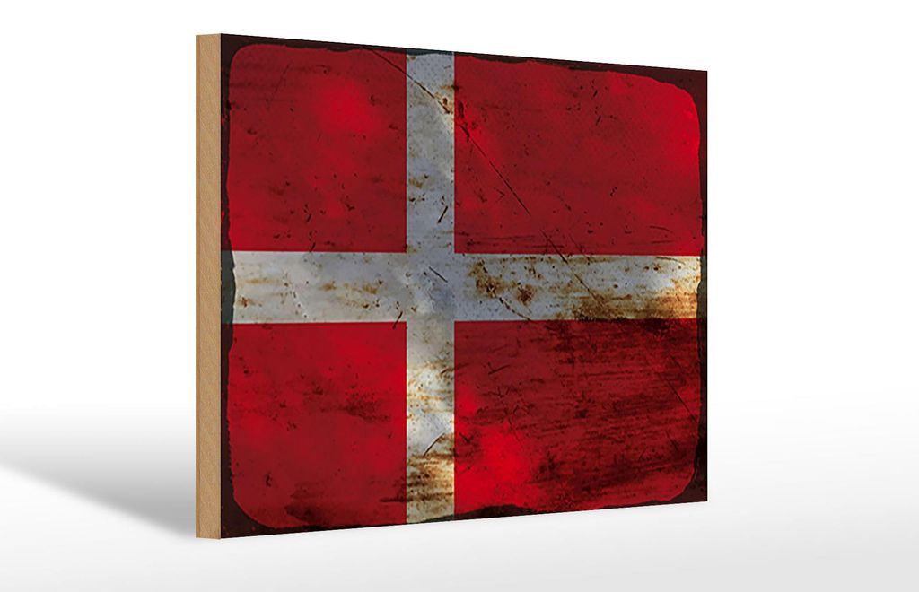 Holzschild Flagge Dänemark 30x20cm Flag of Denmark Rost