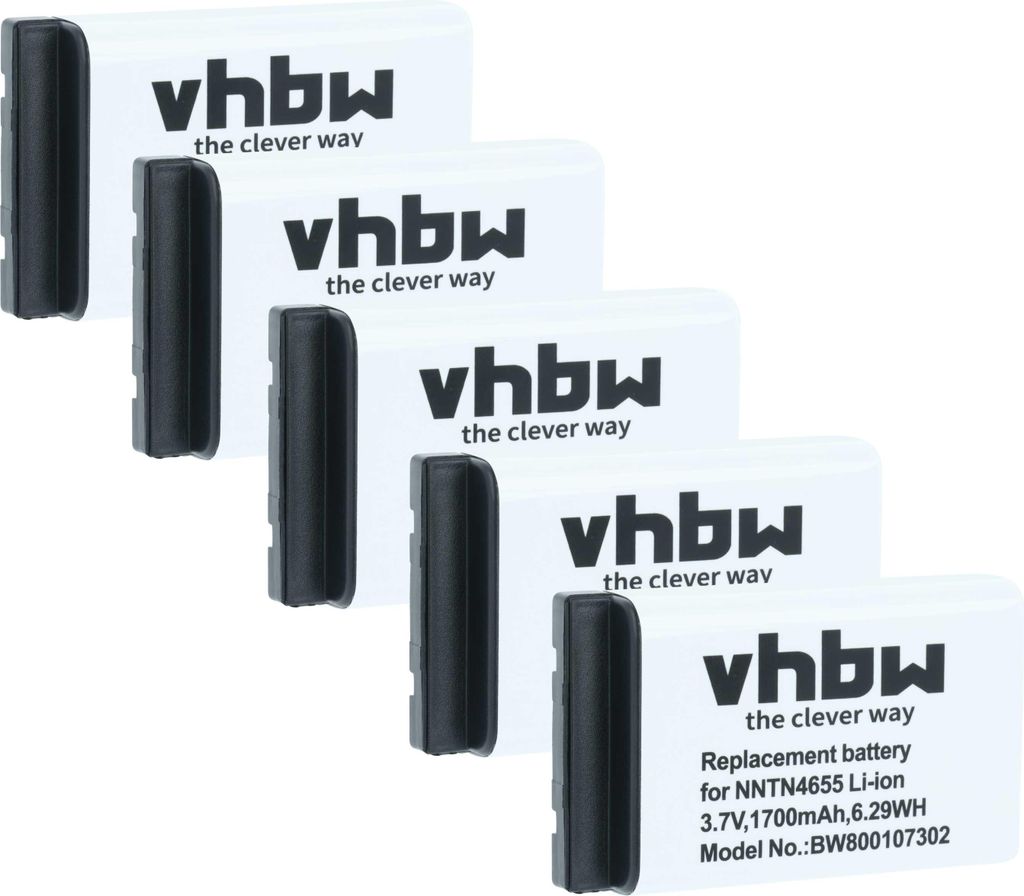 vhbw 5x Akku kompatibel mit Motorola DTR2450, DTR2430, MTH500, MTH650, MTH800 Funkgerät, Walkie Talkie (1700 mAh, 3,7 V, Li-Ion)