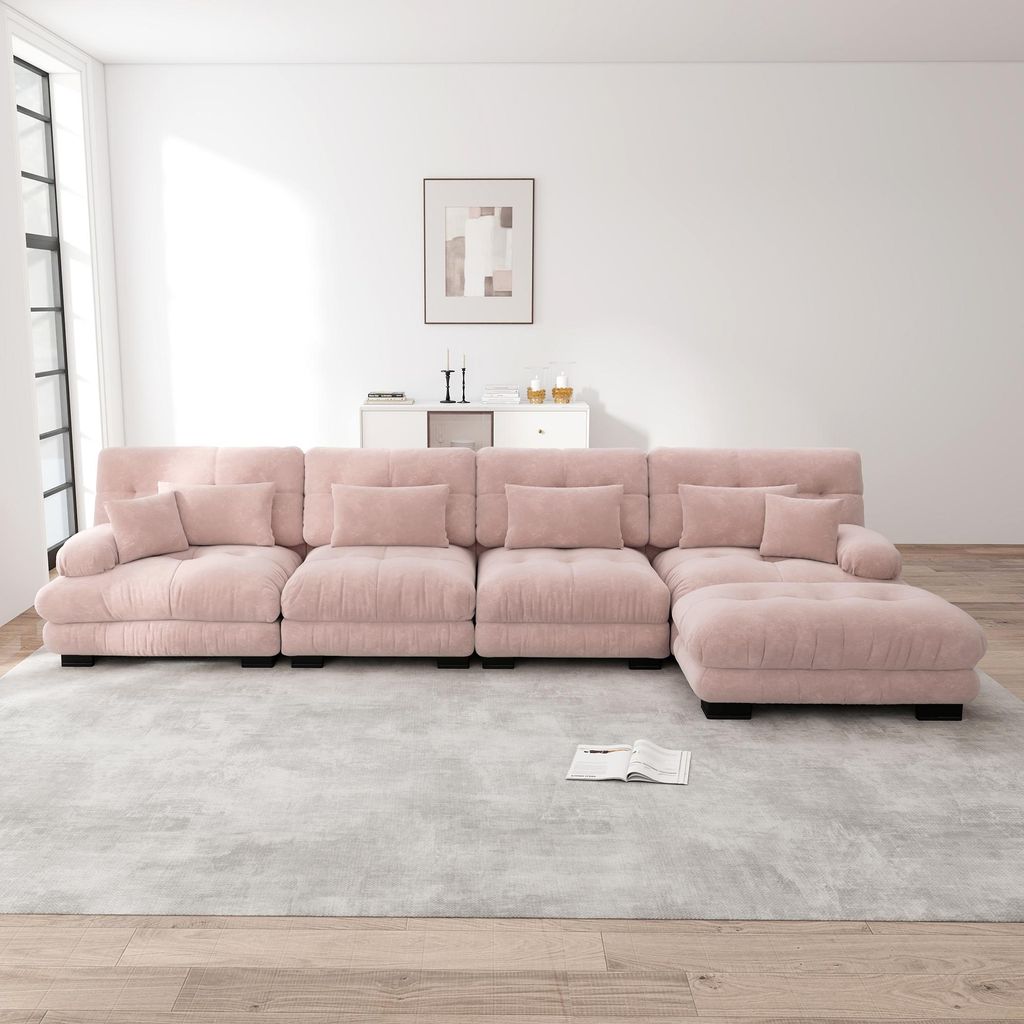 Ecksofa L-Form modular, 4-Sitzer Sofa für Wohnzimmer, flexible Ottomane, individuelle Kombination, Chenille, komfortables Sitzgefühl