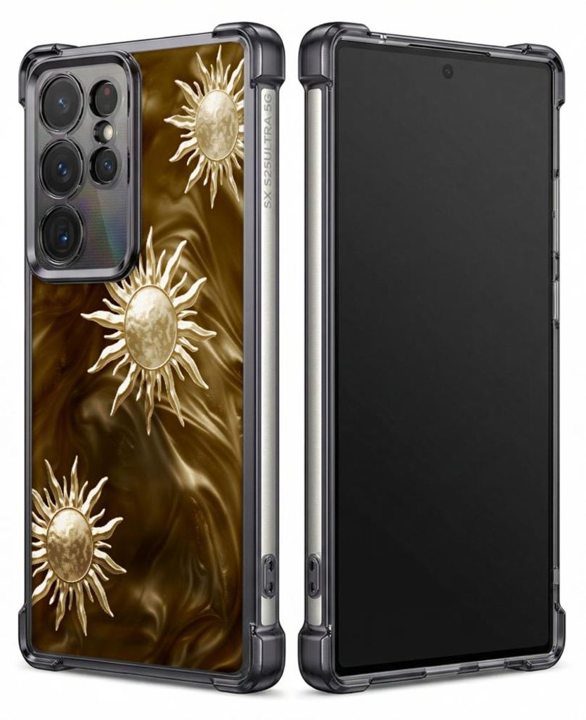 Personalisierte Hülle mit Bild für Samsung Galaxy S22+ Elektroplattiert TPU Stoßdämpfer Handyhülle mit Goldene Sonnenblumen auf braunem Hinter...