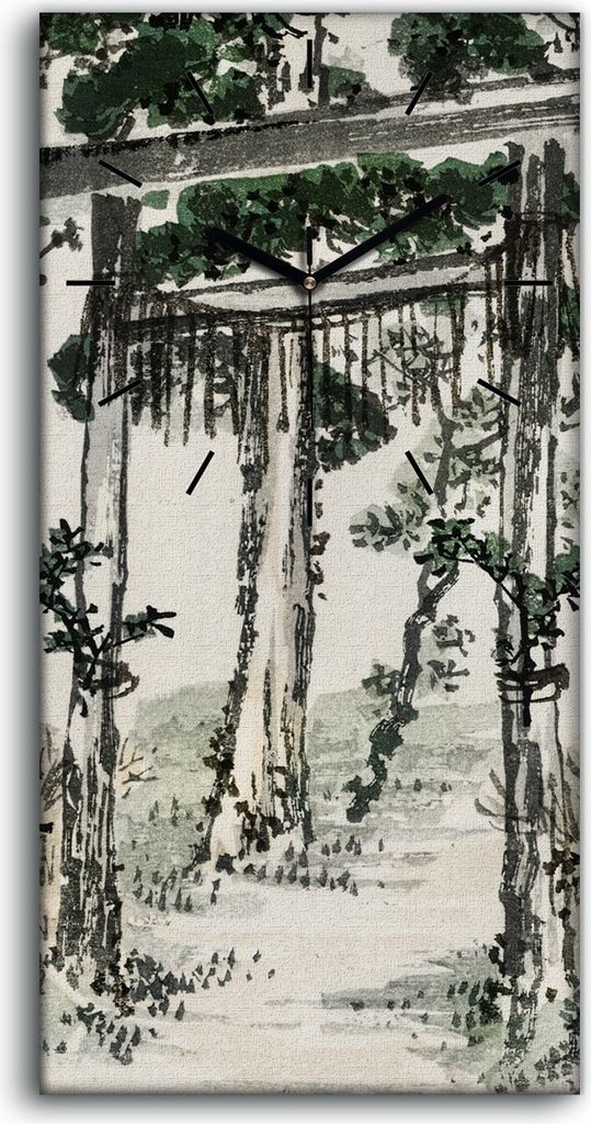 Wohnzimmer-Bild Leinwand Uhr 30x60 Malerei Asiatischer Bäume Blätter Kunst - schwarze Hände