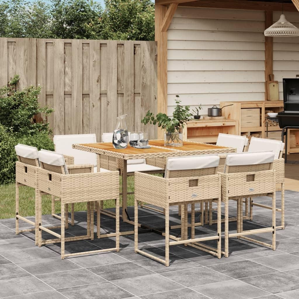 Maison Exclusive - 9-tlg. Garten-Essgruppe mit Kissen Beige Poly Rattan