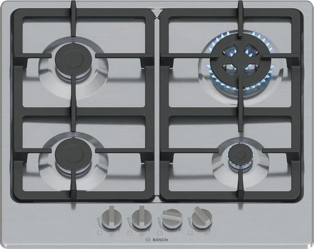 Table de Cuisson Gaz Bosch 58cm Inox 4 Brûleurs Serie 4 PGH6B5K90