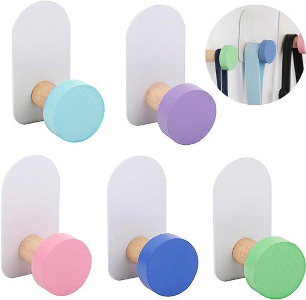 Selbstklebende Wandhaken in 5 Farben - Handtuchhaken ohne Bohren für Kinderzimmer, Badezimmer, Wohnbereich