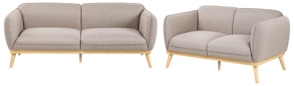 BELIANI 5-Sitzer Sofa Set Hellbraun Stoff Gepolstert 2-Teilig Schmale Armlehnen Holzbeine Dicke Nähte Freistehend Skandinavische Wohnzimmer Sitzgr...