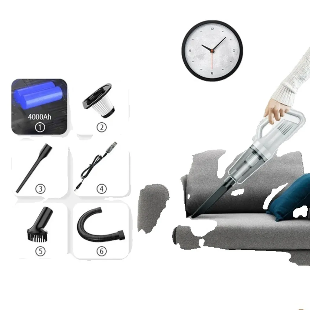 Aspirateur à main rechargeable USB puissant 12000 Pa avec filtre lavable