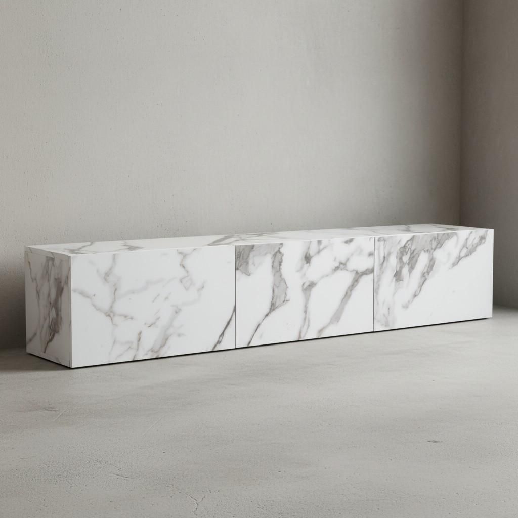 Lowboard Hängend Marmor-Optik Weiß 160x30x30 cm TV-Schrank, Design Fernsehtisch mit Klapptüren Modern, Fernsehschrank Wand, TV-Kommode Fernsehko...