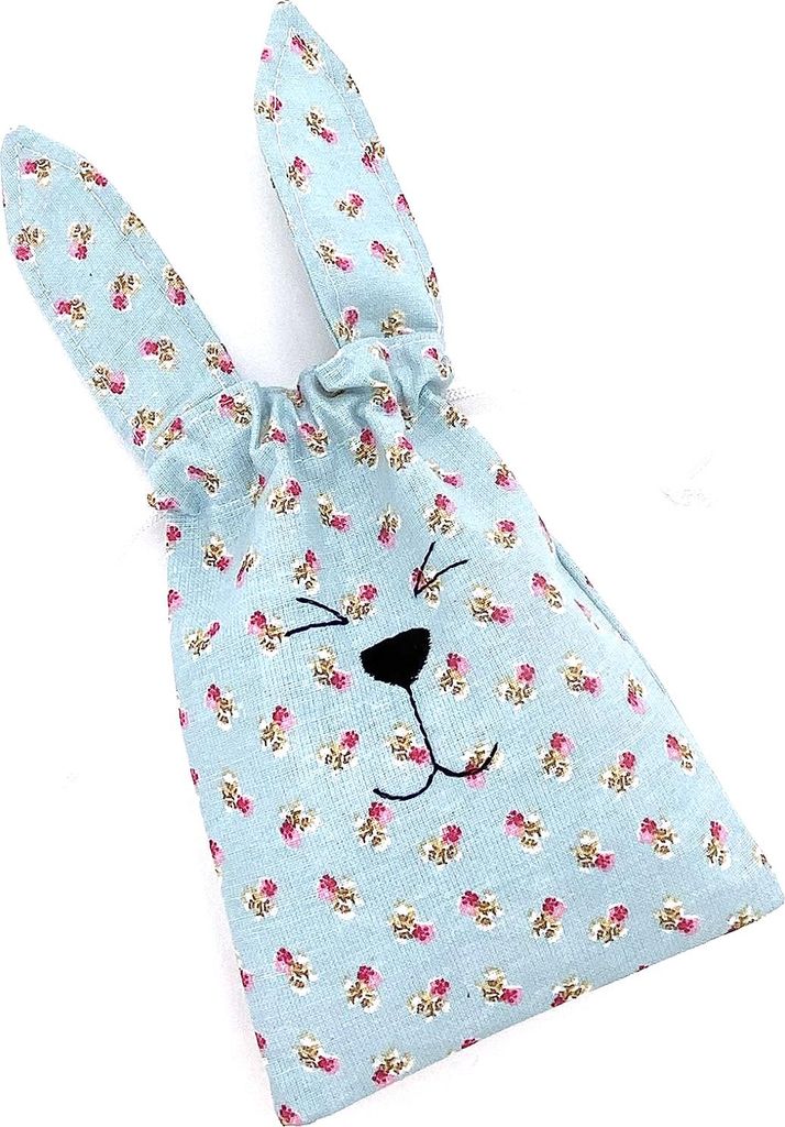 Stoffbeutel Hase Geschenkverpackung Ostern Tilda Osterhase Blumen Glitzer Typ740