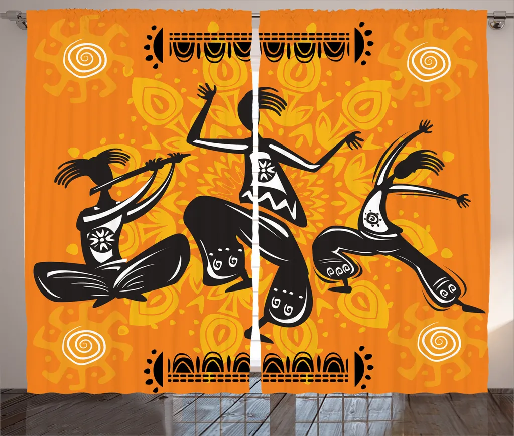 Rideau pour Décoration de Salon Thème Afrique et Danse 280x225cm Noir