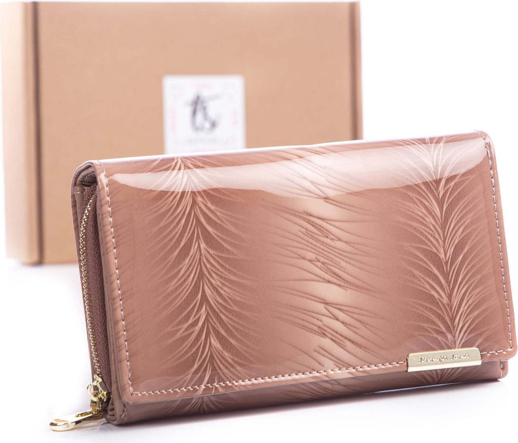 Jennifer Jones Damen Portemonnaie Geldbörse Portmonee Geldbeutel Lackiertes Echtelder mit RFID Schutz großes Münzfach mit Reißverschluss