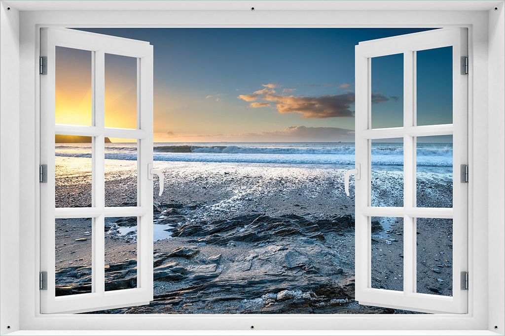 Wallario Outdoor-Poster für Garten oder Balkon 61 x 91,50 cm: Einsamer Strand in Cornwall England