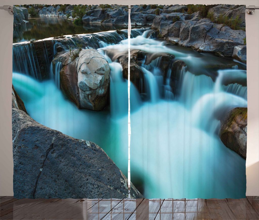 ABAKUHAUS Natur Rustikaler Gardine, Wasserfall Basalt Rock, Schlafzimmer Kräuselband Vorhang mit Schlaufen und Haken, 280 x 245 cm, Sky Blau Grau ...