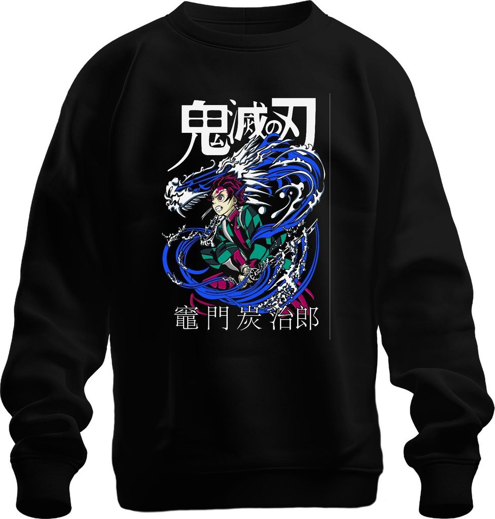 Demon Slayer Tanjiro Kamado Wasserdrache Anime Geschenk Japan Y2K Streetwear Uni Sweatshirt Pullover, Schwarz, XXL
