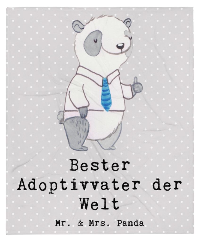 Mr. & Mrs. Panda Bettüberwurf Panda Bester Adoptivvater der Welt - Grau Pastell - Geschenk, Adoptiv Vater, Kuscheldecke, Tagesdecke, Geschenkidee,...