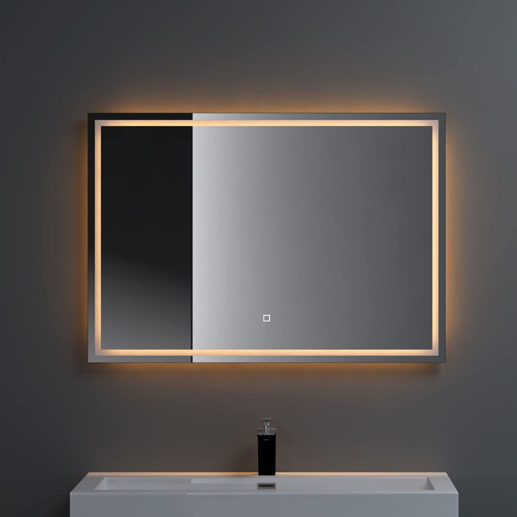 dopporo Badspiegel mit Beleuchtung 100x80cm LED Badezimmerspiegel Wandspiegel dimmbar mit Touch Bedienung Beschlagfrei LED-Spiegel-02