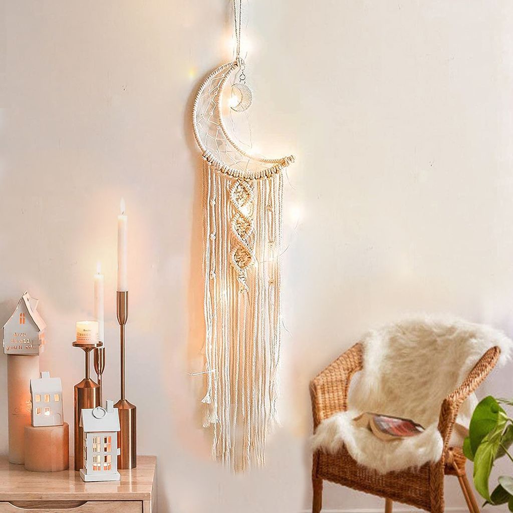 Decorazione da appendere acchiappasogni in macramè con LED, Immagine del prodotto 