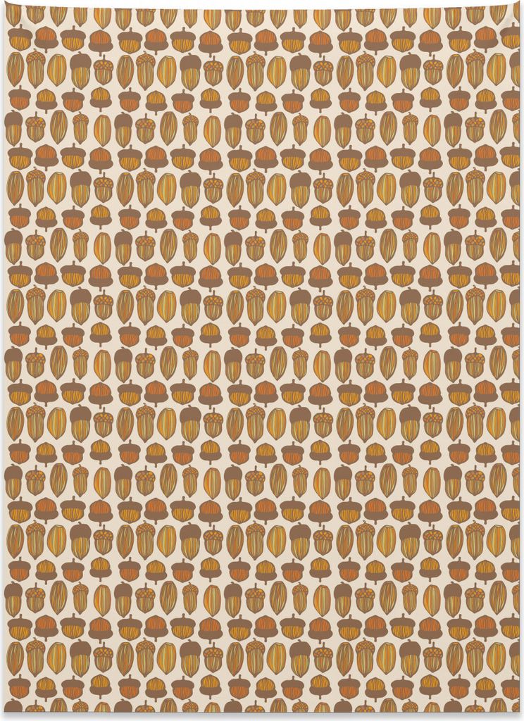 Abakuhaus Eichel Wandteppich, Hand gezeichnete Eiche Muster aus Weiches Mikrofaser Stoff Kein Verblassen Klare Farben Waschbar, 110 x 150 cm, Hell ...