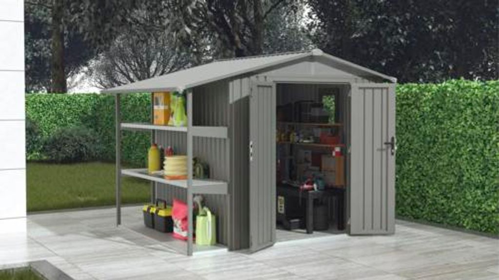 Metallgerätehaus Konsta mit Regalanbau 295 x 232 x 220 cm grau-aluminium