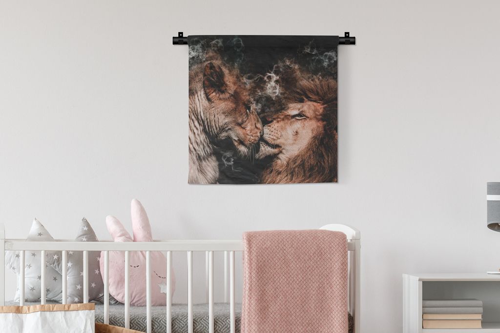 MuchoWow Wandteppich Wandbehang Löwe - Rauchen - Liebe 60x60 cm Tapisserie Dekoration Wandtuch - Dekorationen - Wand Decke