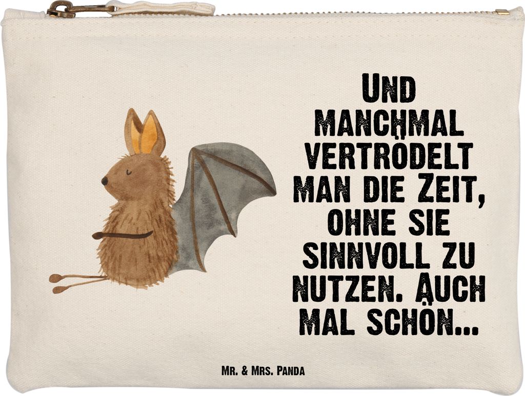 Mr. & Mrs. Panda Schminktäschchen Fledermaus Sitzen Größe M - Weiß - Geschenk, Entspannen, Schminktasche, Federtasche, Fledermäuse, Motivation...