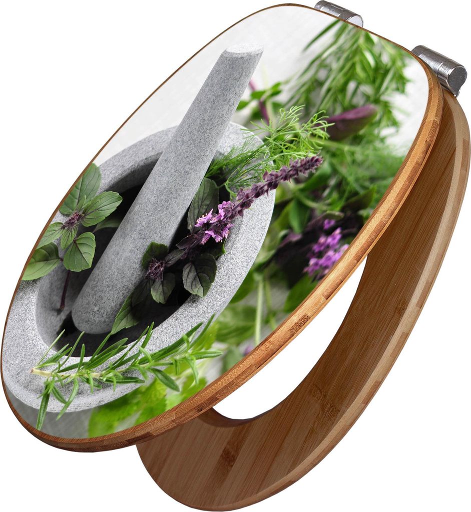 banjado Design WC Sitz Bambus Absenkautomatik -Kräuter - Toilettendeckel mit Absenkautomatik Holz/hochwertiger Bambus Klodeckel/WC-Sitz für alle ...