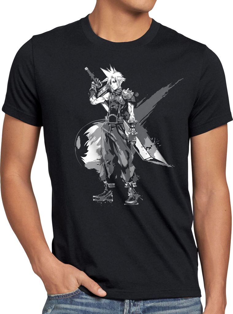 style3 Cloud Strife Herren T-Shirt final 7 VII chocobo sephiroth, Größe:4XL, Farbe:Schwarz