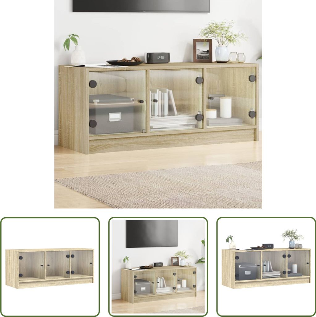 The Living Store TV-Schrank mit Glastüren Sonoma-Eiche 102x37x42 cm