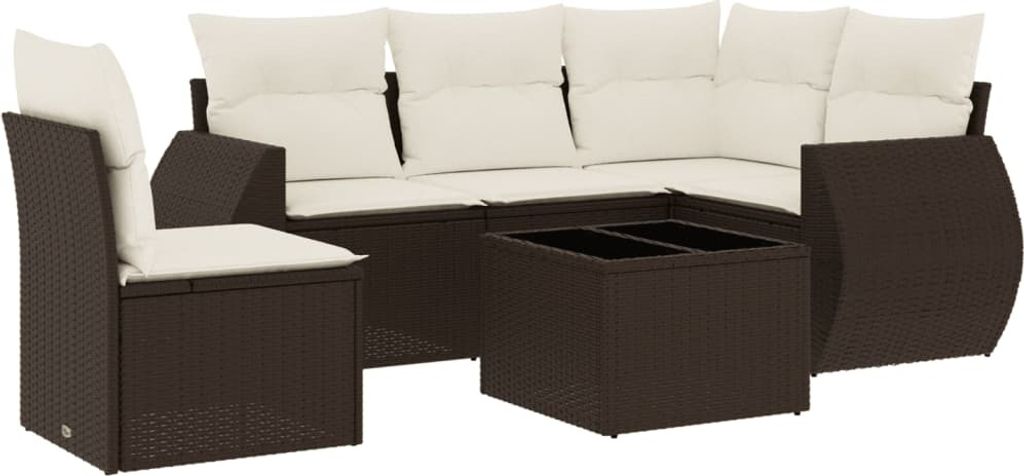6-tlg. Garten-Sofagarnitur mit Kissen Braun Poly Rattan