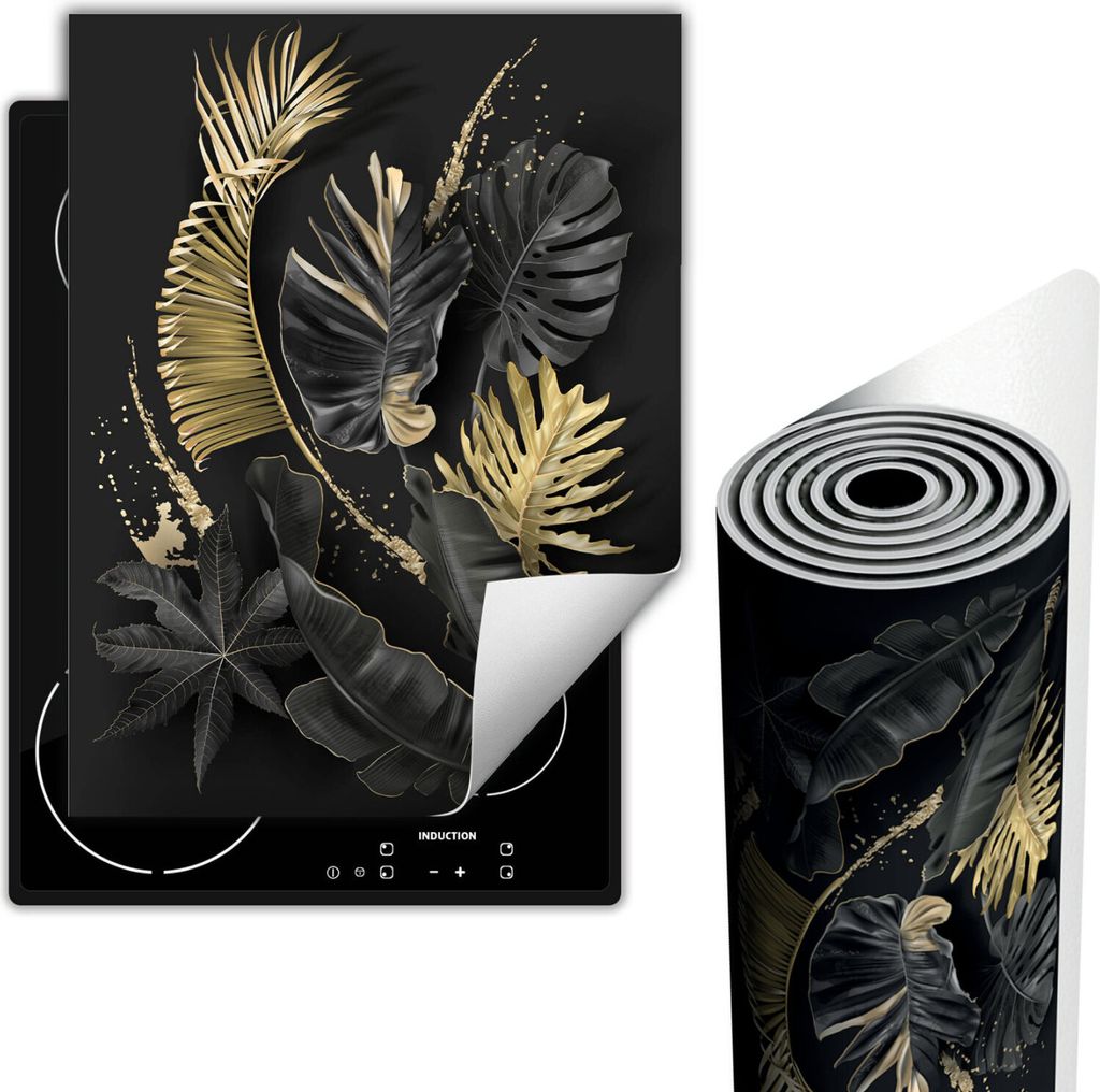 Herdabdeckplatten Glaskeramikfeldabdeckung 40x52 cm Anti Rutsch Matte Aufrollbar, Blumen Grau