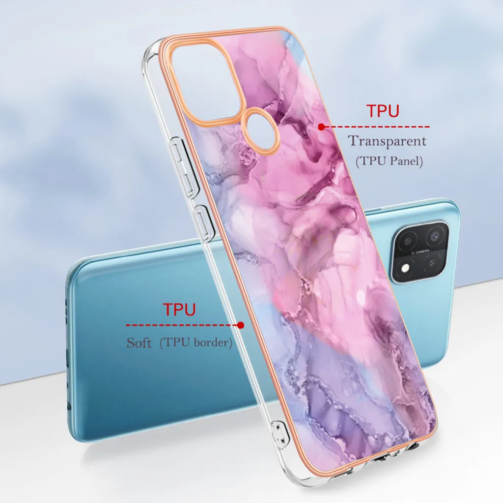 VQWQ Silicone Cover per Oppo A15, Custodia TPU Bumper Protettiva Case Marmo Morbido Sottile Metallo Anello Antiurto Antigraffio Paraurti Assorbire gli