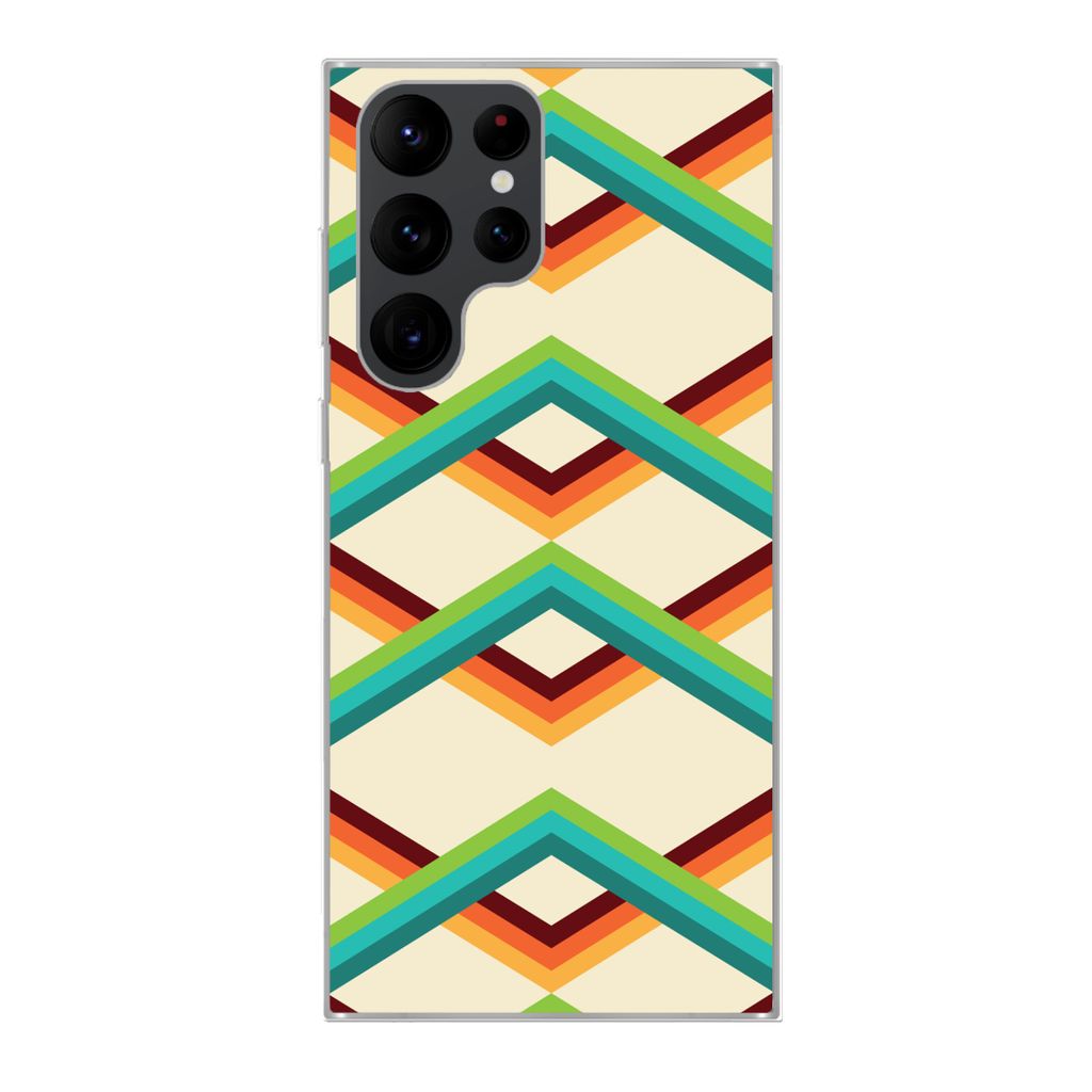 MuchoWow Handyhülle Schutzhülle Hülle für Samsung Galaxy S22 Ultra Retro - Streifen - Design - Siebziger Jahre Silikon Softcase Handy Hülle ...