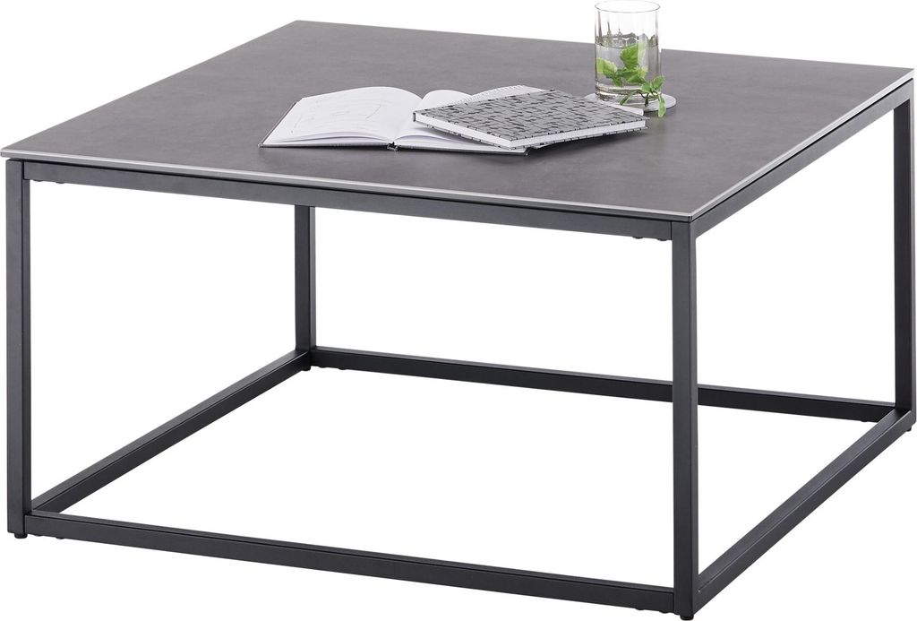 Couchtisch >VARNA< in anthrazit, Glas-Keramik/ Metall - 75x40x75cm (BxHxT)