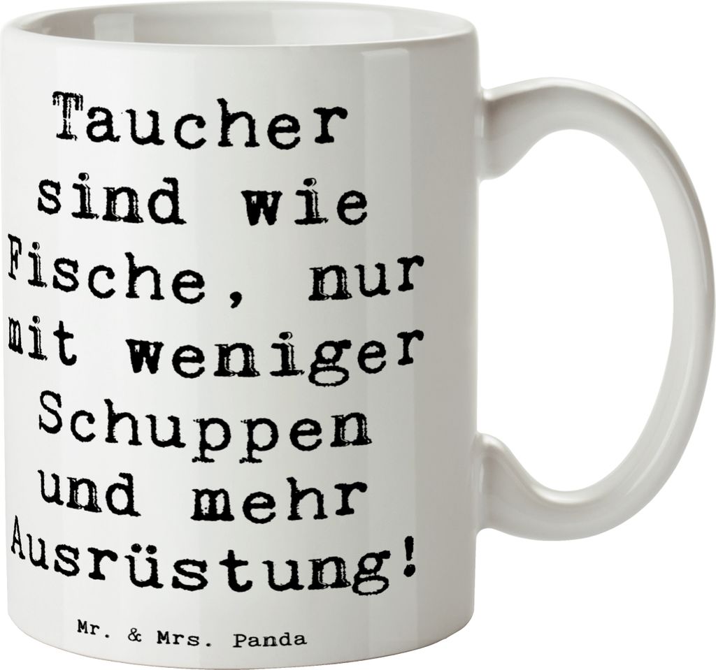 Mr. & Mrs. Panda Keramiktasse Spruch Tauchen Abenteuer - Weiß - Geschenk, Sportler, tauchausrüstung, Teamsport, Frühstücksbecher, Taucher, unte...