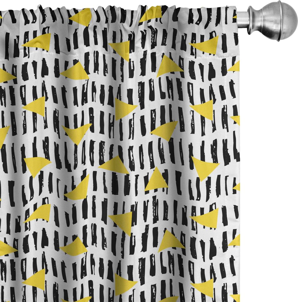 ABAKUHAUS Abstrakt Vorhänge, Gardinen, Pinselstrich-Linien und Dreiecke Modernistic Funky Fashion, 2 Stück 75 x 245 cm, Charcoal Grau Gelb