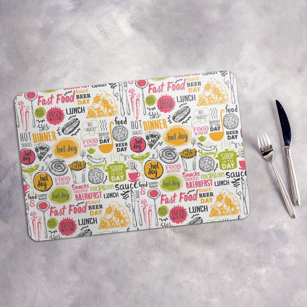 Tischset 4x45x30 cm Platzset Tischmatte Platzmatte Untersetzer - Fast Food Symbole