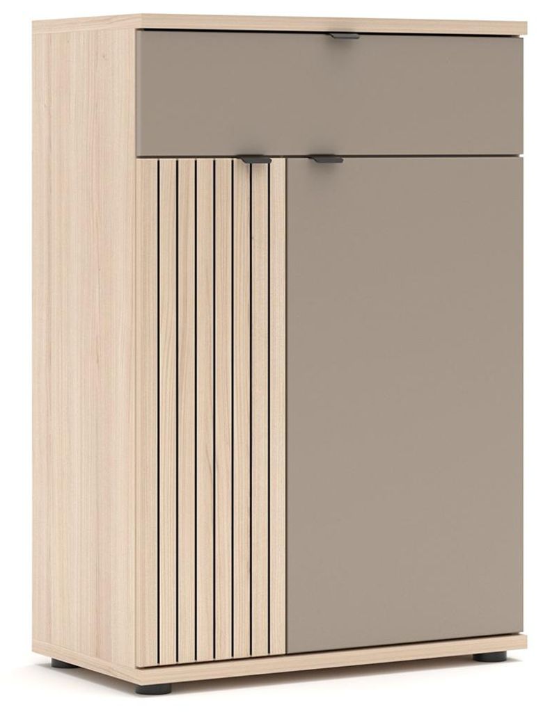 Garderoben Schuhschrank mit 70 cm Breite in grau mit Eiche, 1 Schubladen & 2 Türen - PALADE-36