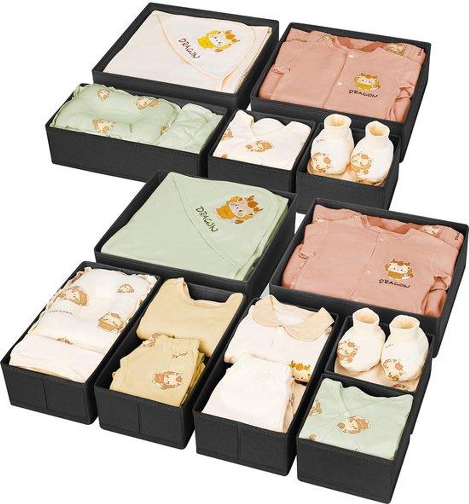 Kleider- und Schuh-Organizer - 12-teilige Stoff-Box, falterbare Unterwäsche-Organizer, Garderobe-Organizer für Kleidung, Socken, Schuhe, Kaffee-F...